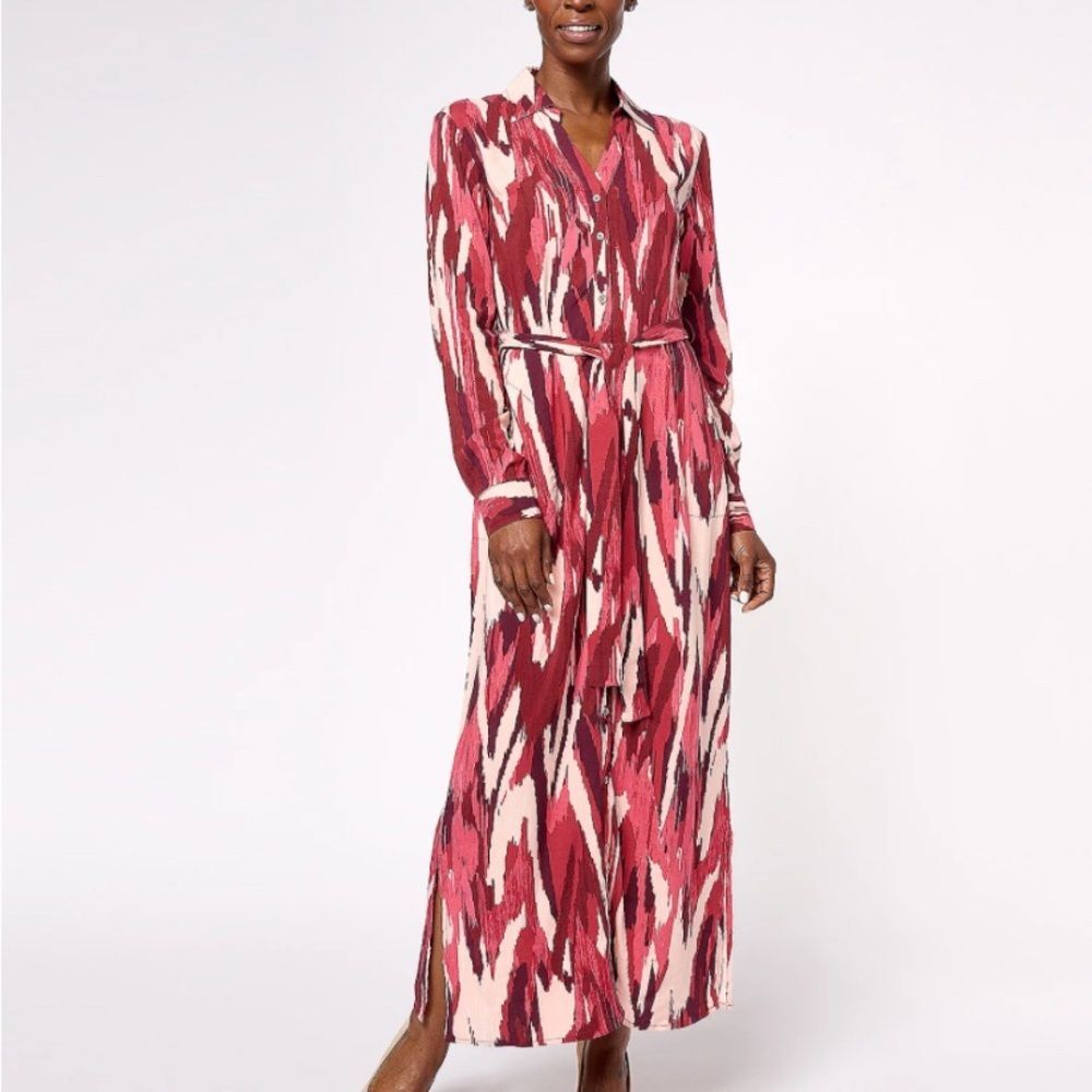 Denim & Co. Canyon Retreat Petite Printed Button Front Maxi Dress Petite 1X Red